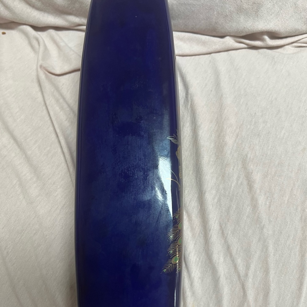 COBOLT blue Japanese peacock vase 11”/3” - Picture 6 of 6